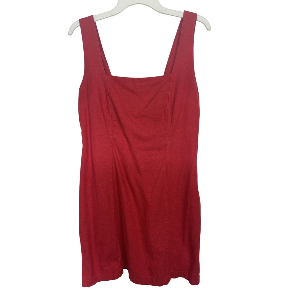 Old Navy Linen Blend Red Sleeveless Mini Dress Large Square Neck Smocked